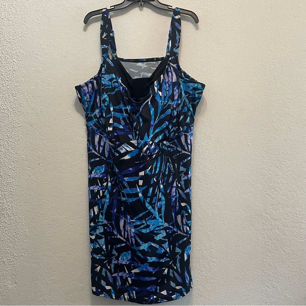 Swimsuits For All SwimDress Size 32 Blue Black One Piece Adjustable Straps